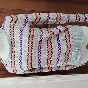 J. Crew Multicolor Patterned Crew Neck Sweater 100% Lambs Wool